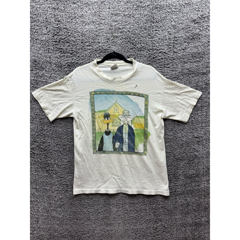 Vintage 90's Looney Tunes American Gothic Parody T‎ Shirt White Mens Size M